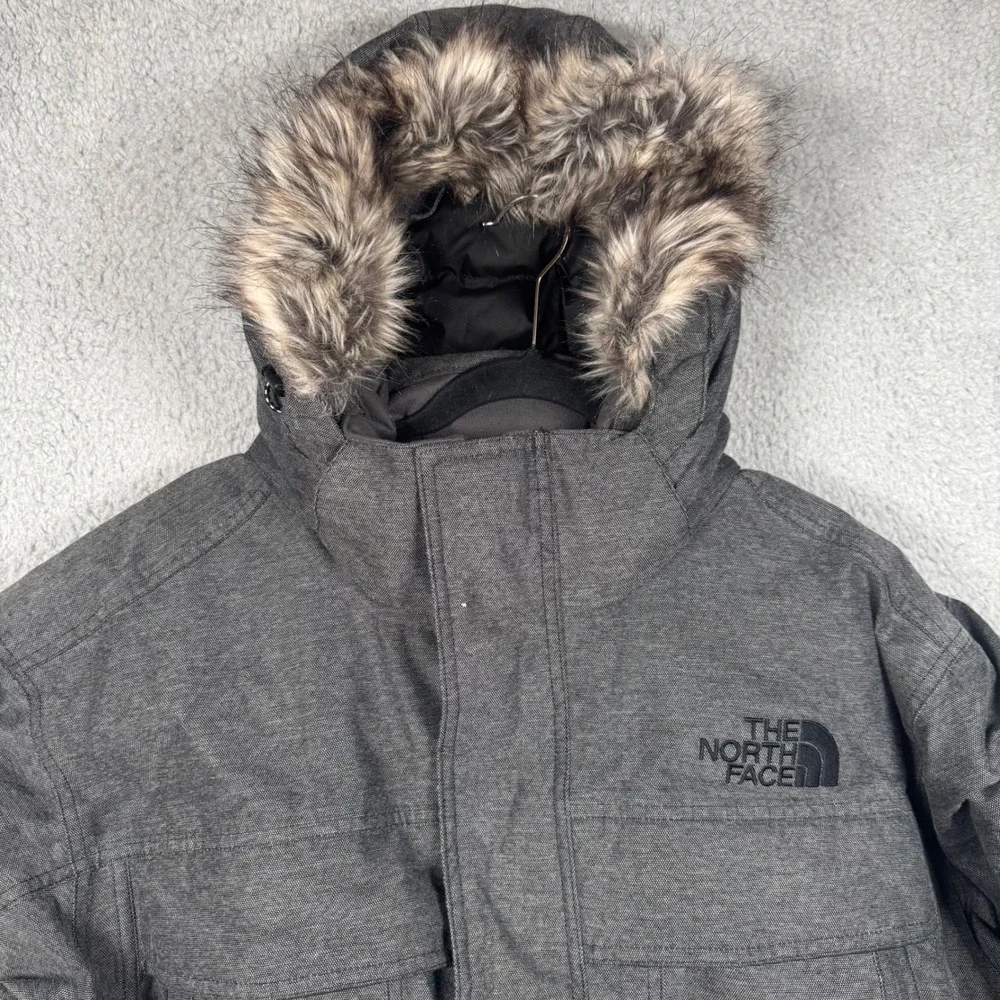 The North Face Goose Down McMurdo Parka Men XL Gray HyVent Hooded Fur Coat Heavy